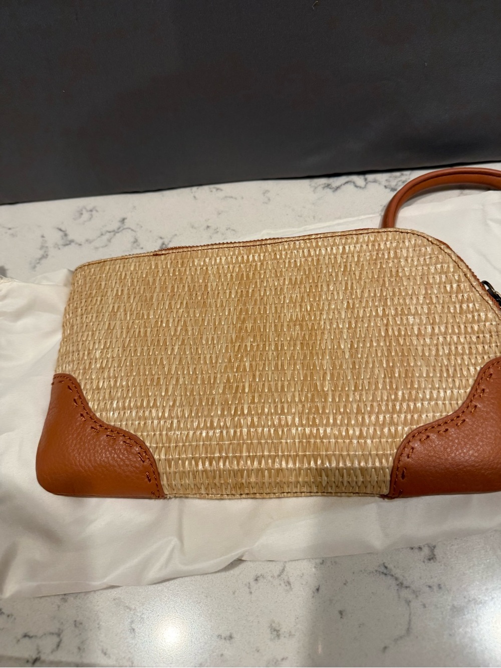 HOBO Tan Woven Wristlet with Brown Leather Ring Handle - Picture 8 of 16